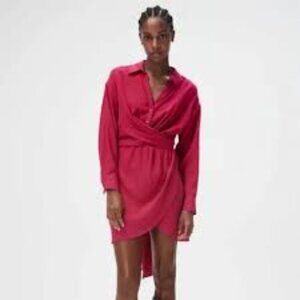✅ ZARA WOMAN NEW BELTED MINI DRESS TIED FUCHSIA Long Sleeves SIZE SMALL